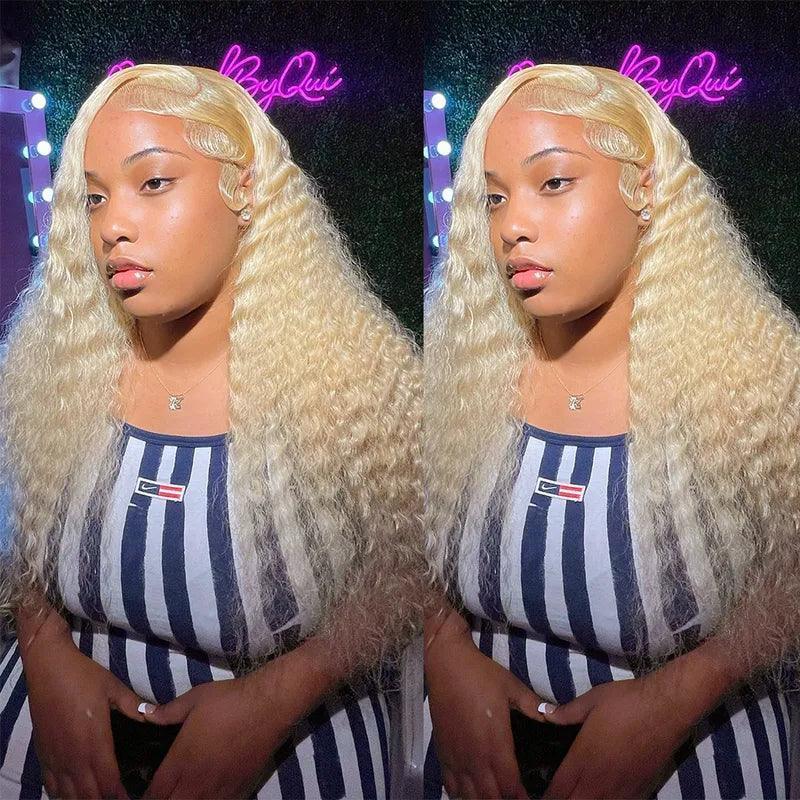 Perruque 13x4 frontale Couleur #613 Blonde Curly Wave Bouclé Cheveux Humains - SHINE HAIR
