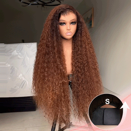 Glueless Rebondissement Bouclé Couleur Brun Cuivré Ombré 7x4 Perruque Sans Colle 300% Densité