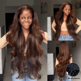 Doux Et Soyeux Glueless Couleur Highlight Burn 13x4 Perruque Sans Colle Body Wave Casquette À Cordon Flexi-Fit