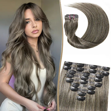9 Pièces Extensions De Cheveux à Clipser Gris Argenté Bordeaux En Cheveux Naturels 125 g