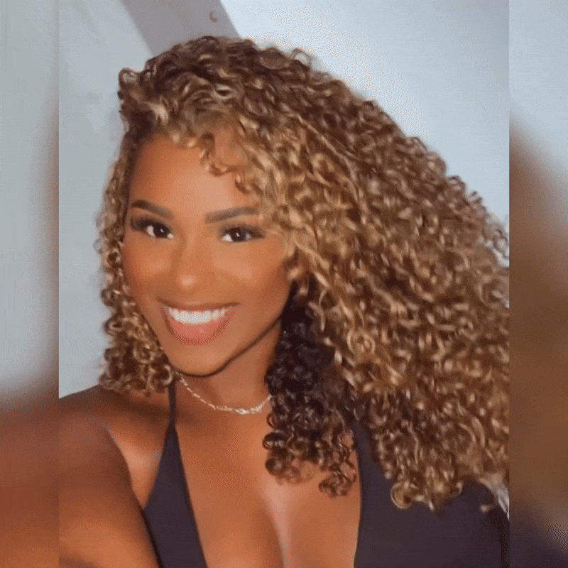 Doux Crépus Glueless Couleur Highlight Bob 13x4 Perruque Sans Colle Kinky Curly 250% Densité