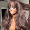 Doux Et Brillant Glueless Sans Nœud Couleur Brun Chocolat 4x4 Perruque Sans Colle Avec Frange