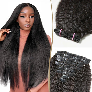 9 Pièces Kinky Straight Extensions De Cheveux à Clipser Noir En Cheveux Naturels 125g