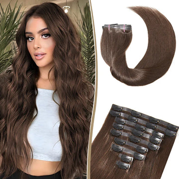 9 Pièces Extensions De Cheveux à Clipser Brun Foncé En Cheveux Naturels 125 g