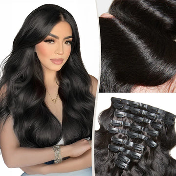 9 Pièces Body Wave Extensions De Cheveux à Clipser Noir En Cheveux Naturels 125g