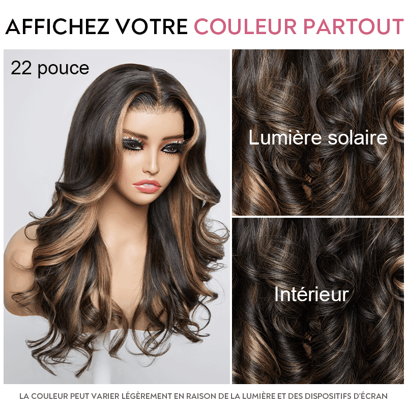 Glueless Luxe Couche 13x4 Highlight Perruque Sans Colle Ondulé Cheveux Humains Wear Go 250% Densité