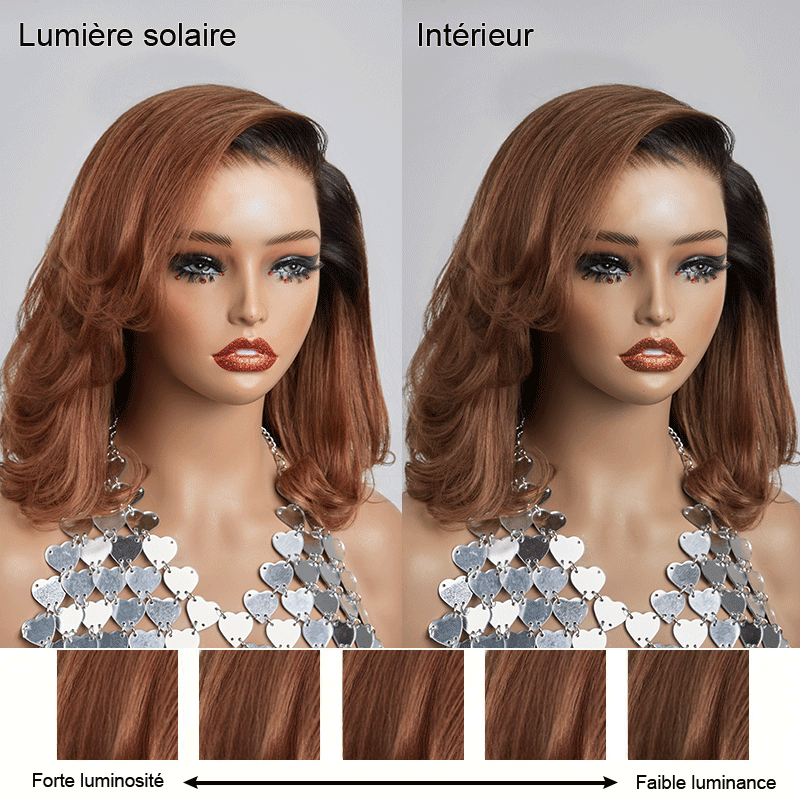 Glueless Couche 5x5 Ombre Marron Perruque Sans Colle Coupe Longueur D'épaule Ondulé Bob