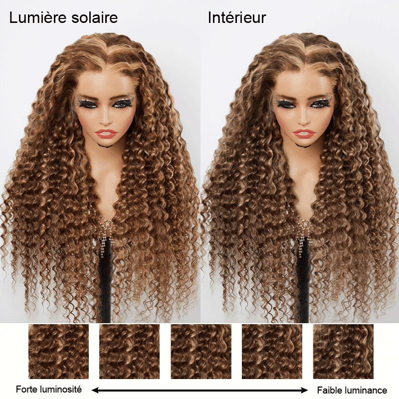 13x4 Glueless Parting Max & 360 Dentelle Frontale Perruque Couleur Mélangé #4/27 Bouclé