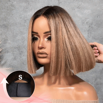Glueless Couleur Ombré Blond Avec Des Reflets Bruns Bob Blunt 4x4 Perruque Sans Colle Lisse
