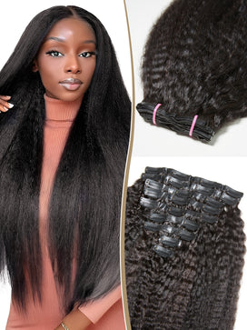 9 Pièces Kinky Straight Extensions De Cheveux à Clipser Noir En Cheveux Naturels 125g