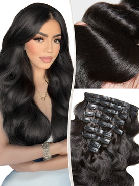 9 Pièces Body Wave Extensions De Cheveux à Clipser Noir En Cheveux Naturels 125g