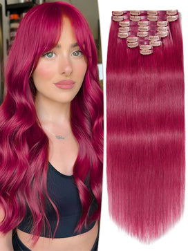 9 Pièces Extensions De Cheveux à Clipser 99J Bordeaux En Cheveux Naturels 125 g