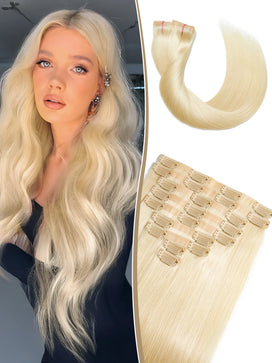 9 Pièces Extensions De Cheveux à Clipser Blond 613 En Cheveux Naturels 125 g