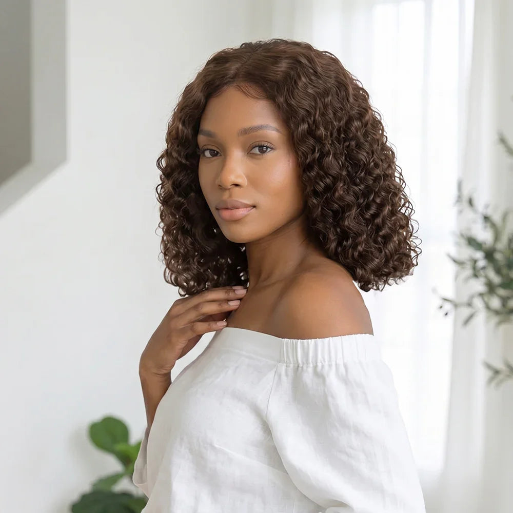 4x4 Volume de la Racine aux Pointes Bob Marron Deep Wave 300% Look Sans Effort Perruque