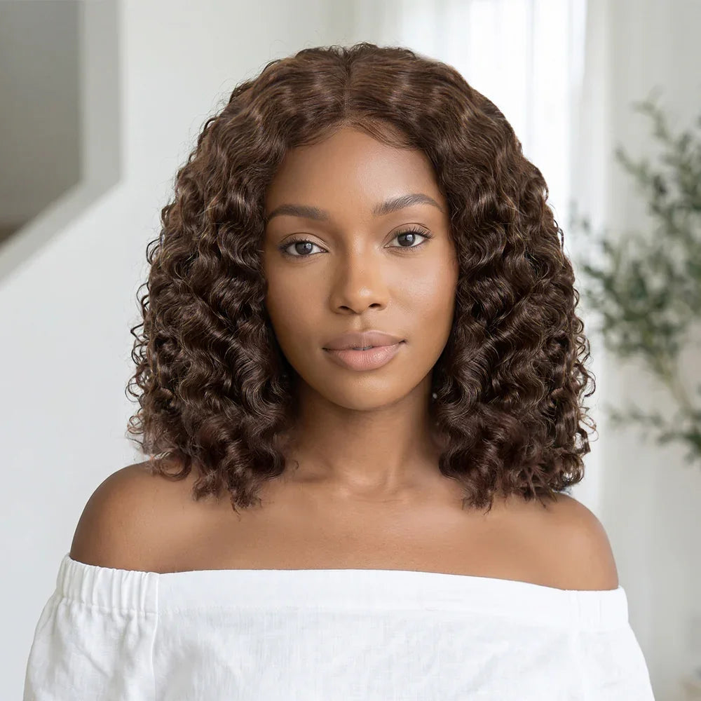 4x4 Volume de la Racine aux Pointes Bob Marron Deep Wave 300% Look Sans Effort Perruque