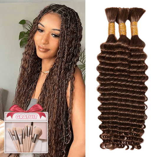 Extensions De Cheveux Humains Bouclés Profonds Couleur Brun Chocolat Pour Tressage Bohème