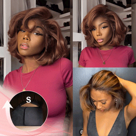 Glueless Couche Parting Free C Partie Marron Bob 7x4 Perruque Sans Colle 250% Densité