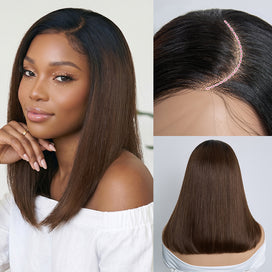 Perruque Bob Ombré Glueless 9x6 Racines Noires & Dégradé Marron Super Double Drawn Sans Colle