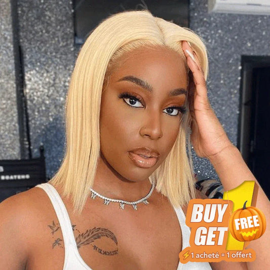 𝑩𝒖𝒚 1 𝑮𝒆𝒕 1 𝑭𝒓𝒆𝒆💥 Fraîcheur 13x6 T Partie Dentelle Frontale Bob Blonde Perruque Cheveux Humains