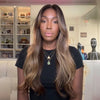 Perruque 5x5 Sans Colle Dégradé Ombré Brun et Mèches Blondes Densité 250% Wear & Go Glueless