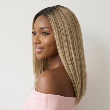 Glueless Pré-épilé Couleur Mèches Blondes Ombré 5x5 Bob Perruque Sans Colle Lisse