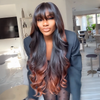 Glueless Sans Nœuds Couleur Highlight 4x4 Perruque Sans Colle Body Wave Avec Frange 250% Densité