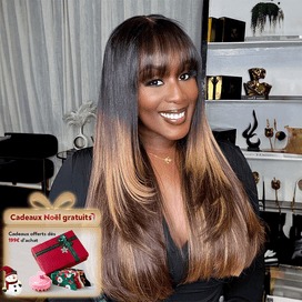 Brillant Glueless Couche Sans Nœud Couleur Highlight 4x4 Perruque Sans Colle Lisse Avec Frange