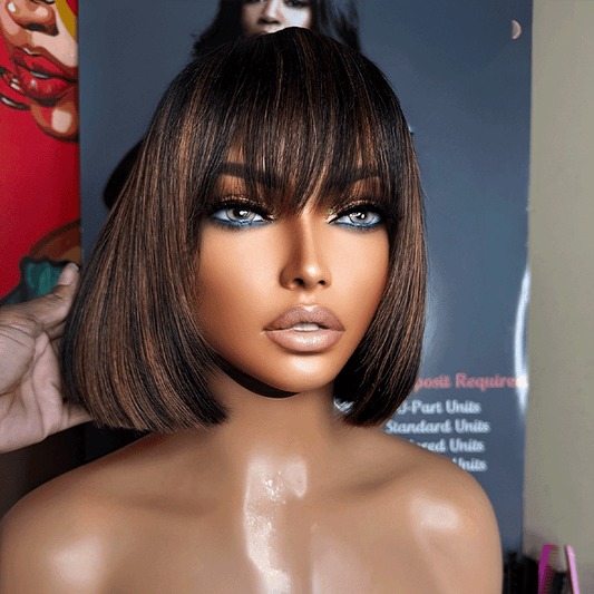 2 𝑭𝑶𝑹 €99🔥 Essentiel De L'Été Soyeux Bob Facile À Coiffer Glueless Perruque Lisse Avec Frange 8 Pouces