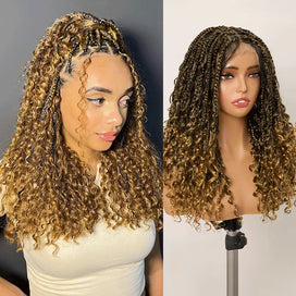 Perruque Tressée Bohème Ombré Honey Blonde En Dentelle Intégrale Avec Cheveux Bébé Synthétique 300% Densité