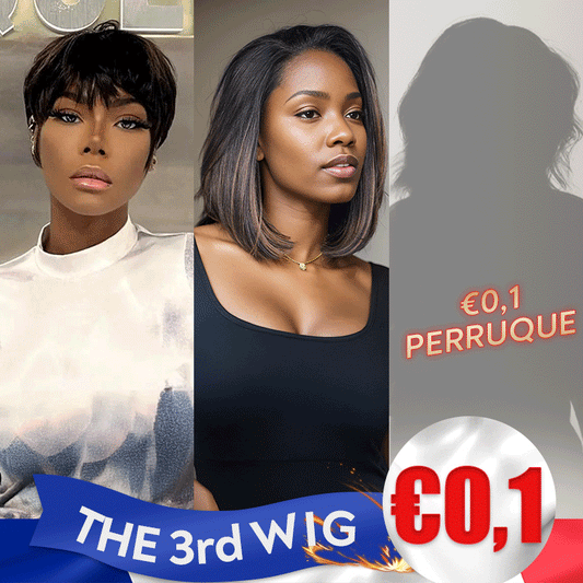 𝟑ᵉ 𝐩𝐞𝐫𝐫𝐮𝐪𝐮𝐞 𝐚̀  €𝟎,𝟏🔥Glueless Highlight 5x5 Perruque Lisse 10"+Glueless Pixie Perruque Straight Taille Modèle