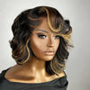 Perruque Lace Frontal 13x6 Carré Asymétrique Dégradé Côté Rasé Highlight Noir San Colle