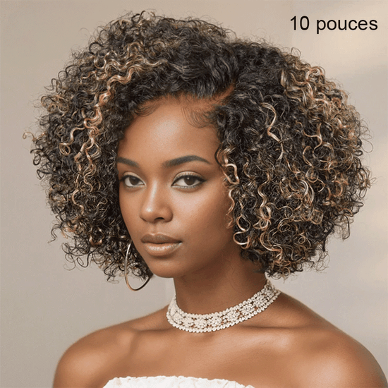 13x6 T Partie Dentelle Classique Blond Miel Highlight Bob Kinky Curly - SHINE HAIR