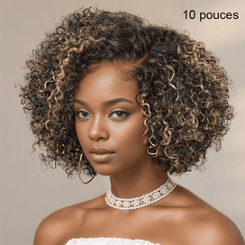 13x6 T Partie Dentelle Classique Blond Miel Highlight Bob Kinky Curly - SHINE HAIR