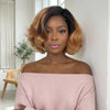 4x4 Légèrement Ondulé Raie Sur Le Côté Glueless Sans Colle Perruque Short Bob Wavy