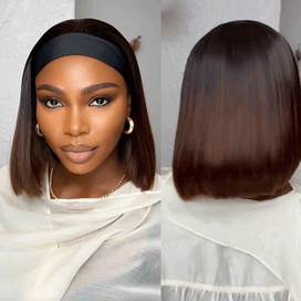Perruque Bob Lisse Ice Silk Technologie Bande Élastique Ombré Noir & Marron