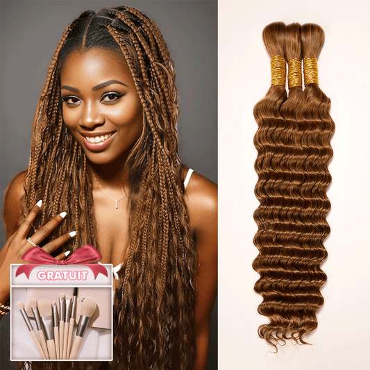 Extensions De Cheveux Humains Bouclés Profonds Couleur Auburn Moyen #30 Pour Tressage Bohème