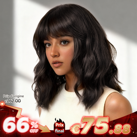 Naturelle & Intemporel Glueless Bob Perruque Sans Colle Ondulé Avec Frange Cheveux Humains