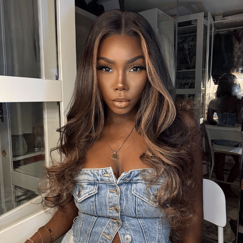 Glueless Luxe Couche 13x4 Highlight Perruque Sans Colle Ondulé Cheveux Humains Wear Go 250% Densité