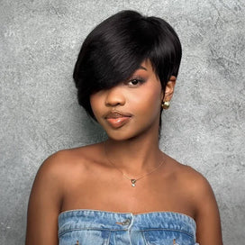 Volume de la Racine aux Pointes Pixie Short Cut Dégradé Noir Naturel Sans Colle