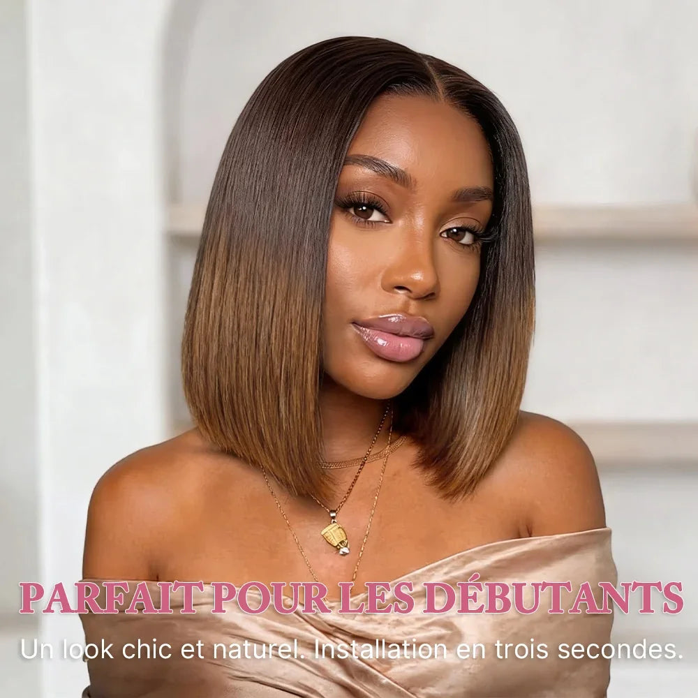 Bob Lisse Soyeux Ombré 4/27 Densité 250% 4x4 Glueless Perruque Volume de la Racine aux Pointes