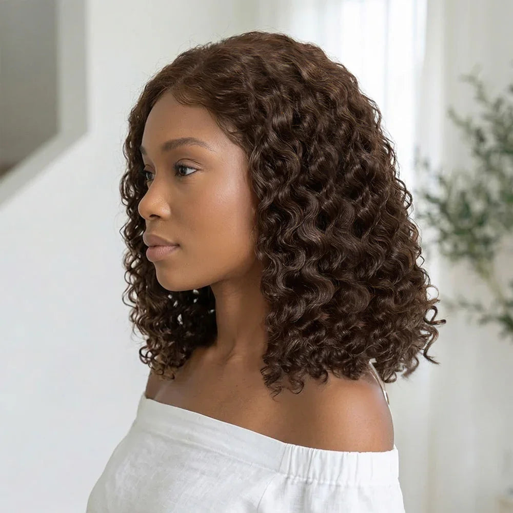4x4 Volume de la Racine aux Pointes Bob Marron Deep Wave 300% Look Sans Effort Perruque