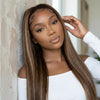Perruque Lisse Balayage Marron 13x4 HD Dentelle Suisse 20 Pouces Ligne de Cheveux Naturelle & Baby Hair