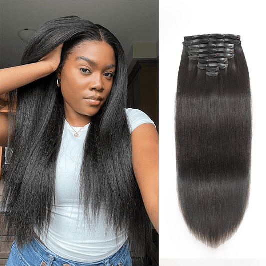 Les 3 derniers Extensions Cheveux Humains À Clipser Sans Couture Yaki Lisse Morceaux 125g 9pcs