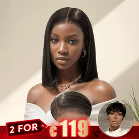2 𝑭𝑶𝑹 €118.88🔥10" 9x6 Glueless Lisse 4C Edeges Bob+Glueless Pixie Court Perruque Sans Colle