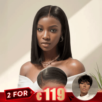2 𝑭𝑶𝑹 €118.88🔥10" 9x6 Glueless Lisse 4C Edeges Bob+Glueless Pixie Court Perruque Sans Colle