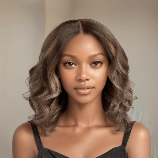 Style Frais Glueless Pas Nœuds Couleur Marron 13x4 Highlight Perruque Sans Colle Ondulé Installation Instantanée