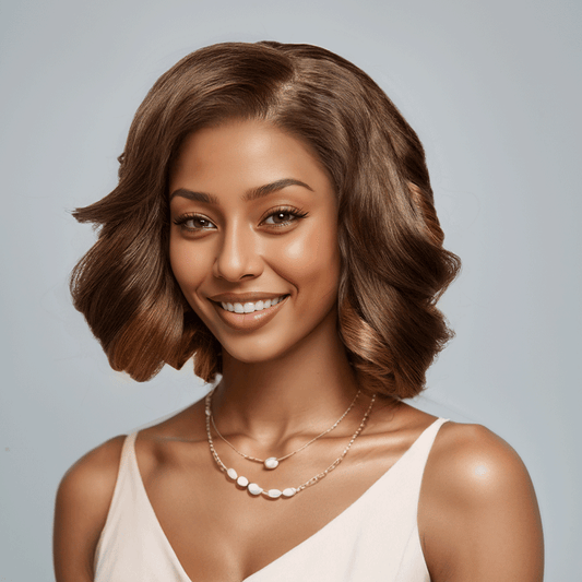 Boss Mature Ondulé Couleur Marron Ombre Bob 4x4 Dentelle Minimaliste Perruque Cheveux Humains