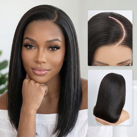 Glueless Perruque Bob Lisse Noir 9x6 Sans Colle Cheveux Vietnamiens SDD Raie sur le Côté