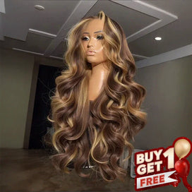 𝑩𝒖𝒚 1 𝑮𝒆𝒕 1 𝑭𝒓𝒆𝒆💥Luxueux Glueless Sans Noeud Couleur Highlight 13x4 Perruque Sans Colle Body Wave