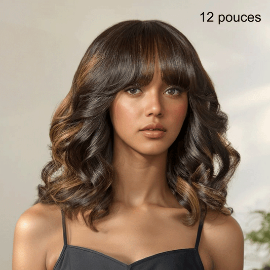 Glueless Couleur Blond Highlight 4x4 Perruque Sans Colle Avec Frange  Capuchon Réglable